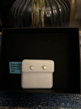 Sterling Silver Moissanite Screw Back Earrings, 0.44 CTW